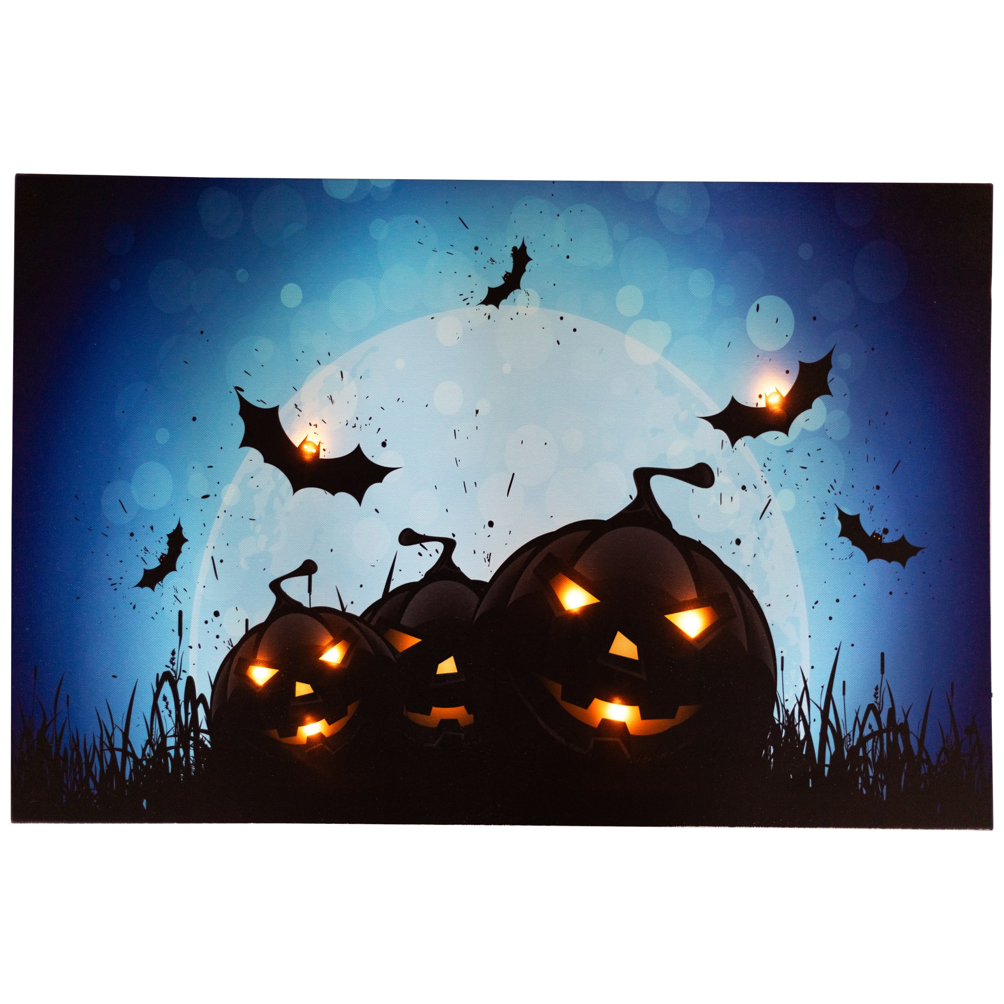 LED Lighted Jack-O-Lanterns & Bats Halloween Canvas Wall Art